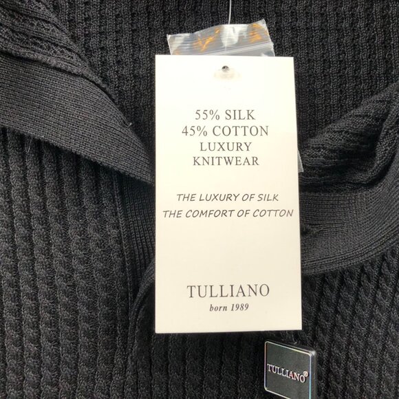 NWT Tulliano Mens Sweater Size XL Black Henley Collared Black Slik Blend Casual - Picture 11 of 16